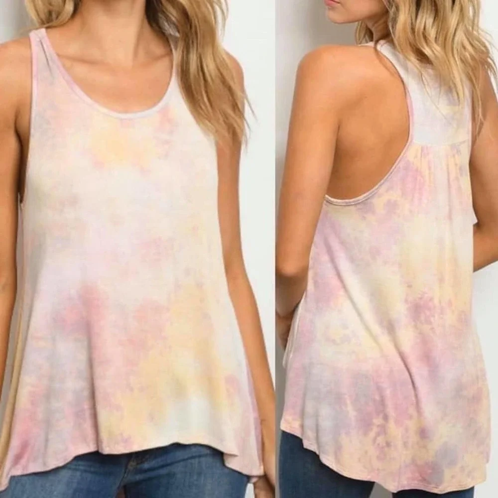 Pink/Orange/Yellow Tie Dye Racer Back Tank - M - Picture 1 of 1